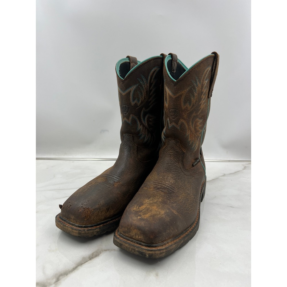 Ariat Boots Krista Women's 8.5 B Brown Leather Steel Toe Waterproof Slip Resist